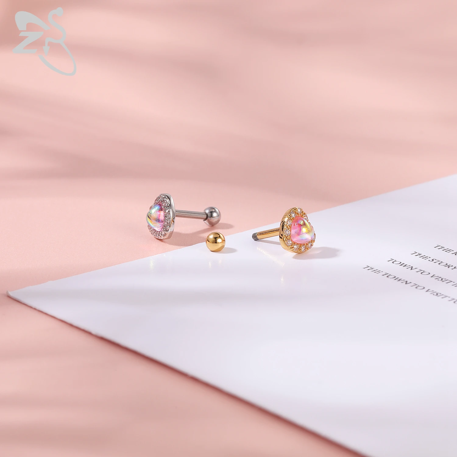 Милые серьги-гвоздики ZS в форме банта для женщин и девушек серьги сердца Луны из