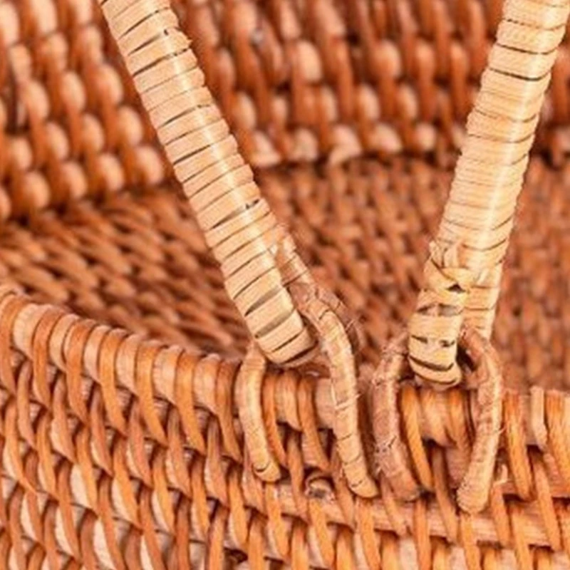 

Rattan Hand-woven Desktop Storage Basket Creative Organizer Plate Food Serving G6DA