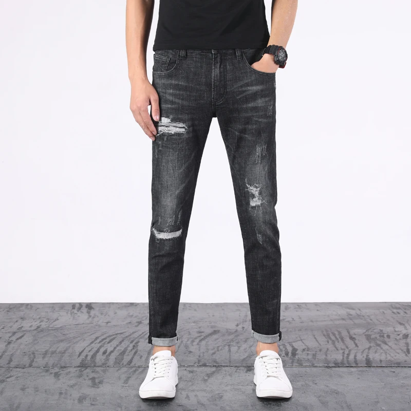 Мужские рваные джинсы KSTUN черные Стрейчевые облегающие потертые уличные брюки в