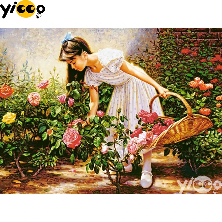 

Full Square/Round Drill Diamond Painting Cross Stitch Embroidery Girl picking flowers Rhinestone Mosaic Home Decor Gift BX1772