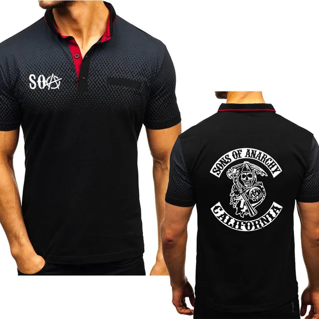 Мужская Повседневная рубашка SOA Sons of Skull хлопковая с коротким рукавом и вырезом