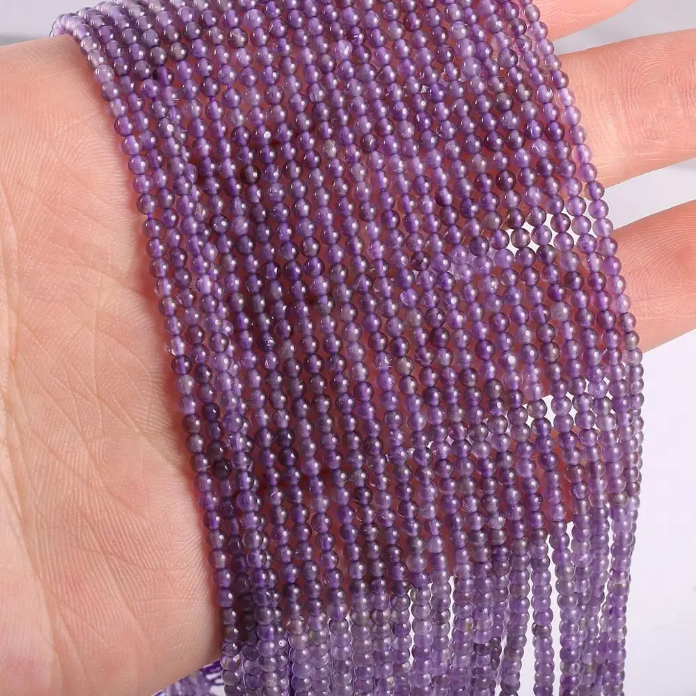 

Natural Stone Loose Hole Beads 3&4mm Amethysts Round Beads for WomenCharms Jewelry Making DIY Bracelet Necklace