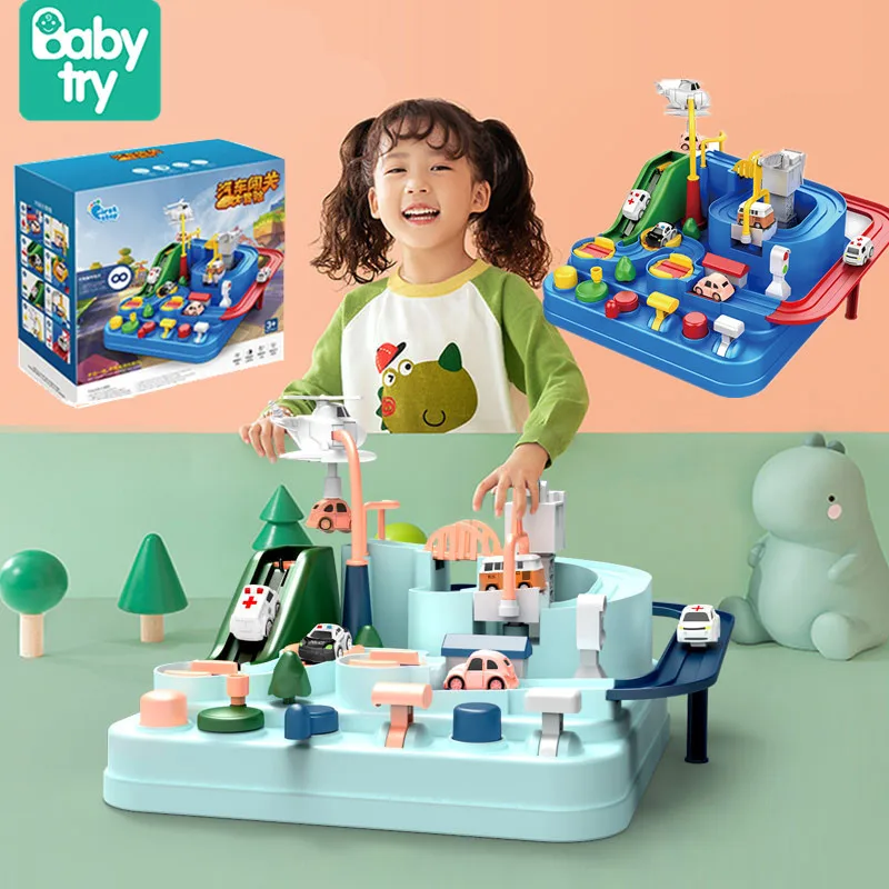 

Новые игрушки для мальчиков и девочек, подарки, коробка для детей старше 3 лет, приключения, железнодорожный трек, гоночный 2 автомобиля, мозг...