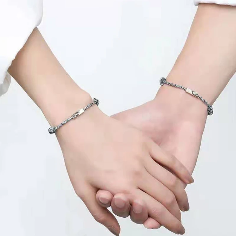 

2Pcs Set Magnetic Magnetic Couples Matching Eachother Bracelets Mutual Attraction Friendship Braided Rope Charm Couple Bracelets