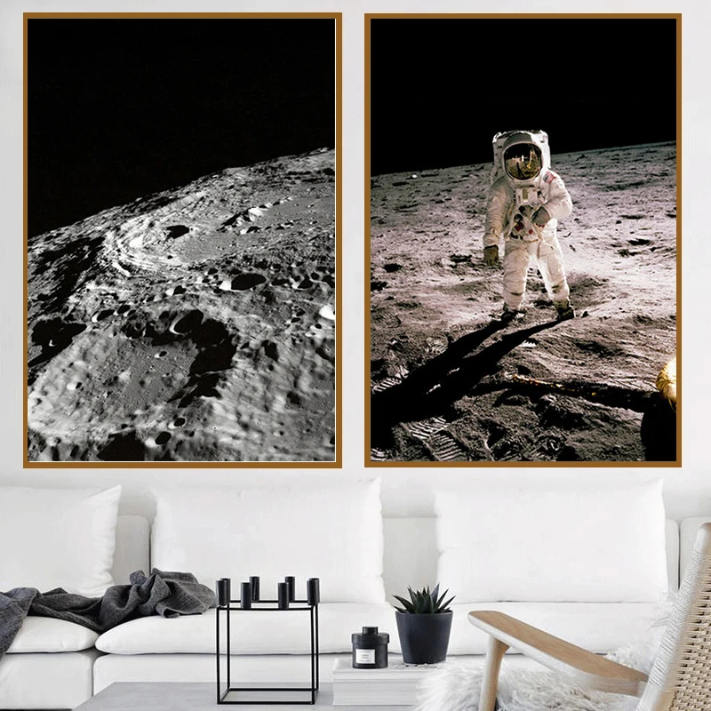 

Space Astronaut Poster and Prints Fantasy Earth Moon Planet Canvas Painting Modern Wall Art Pictures For Living Room Home Decor