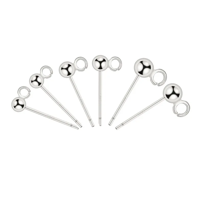 

Dia 3/4/5mm 925 Sterling Silver Color Stud Earrings Back Plug Ear Pins Ball Needles for DIY Jewelry Making Findings