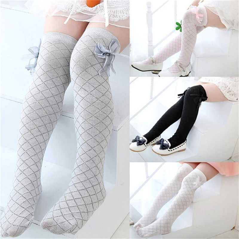 Calcetines cl&aacute;sicos de algod&oacute;n para ni&ntilde;a, medias hasta la rodilla, con lazo-1