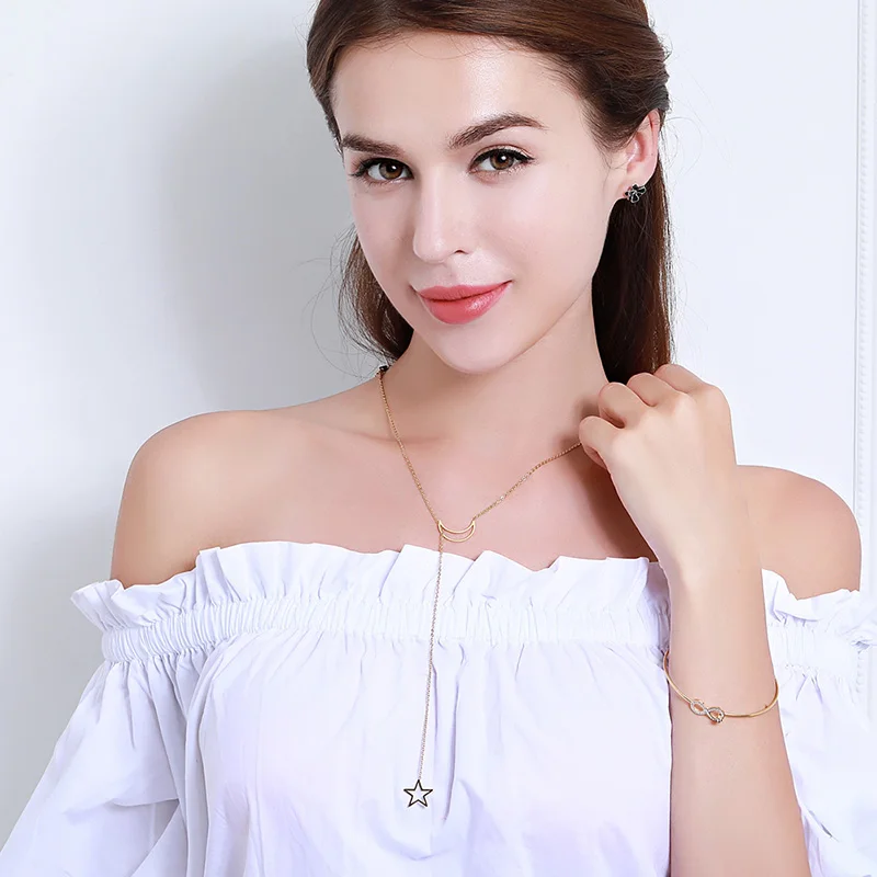 Ожерелье из нержавеющей стали для женщин ожерелье со звездами и сердцами