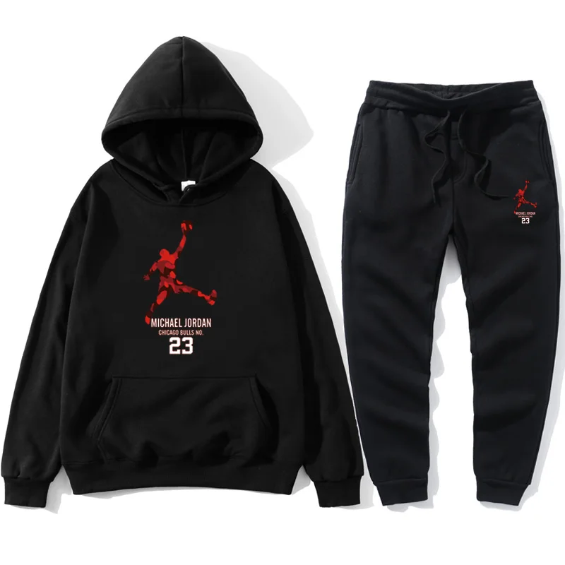

Men's Solid Color Printed Hoodie And Foot Pants Two-Piece Suit 2021 Hot Spring Men's Casual Tracksuit Set