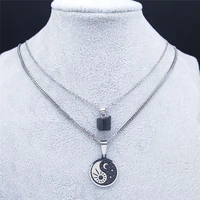2pcs sun moon yin yang gossip layer necklace black natural stone stainless steel statement necklace womenjewelry colliern1878s03