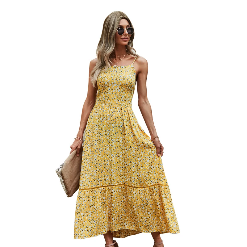 

Gezelligheid Dresses For Women 2021 New Fashion Summer Elegant Casual Slim Sexy Backless Floral Sleeveless Sling Boho Maxi Dress