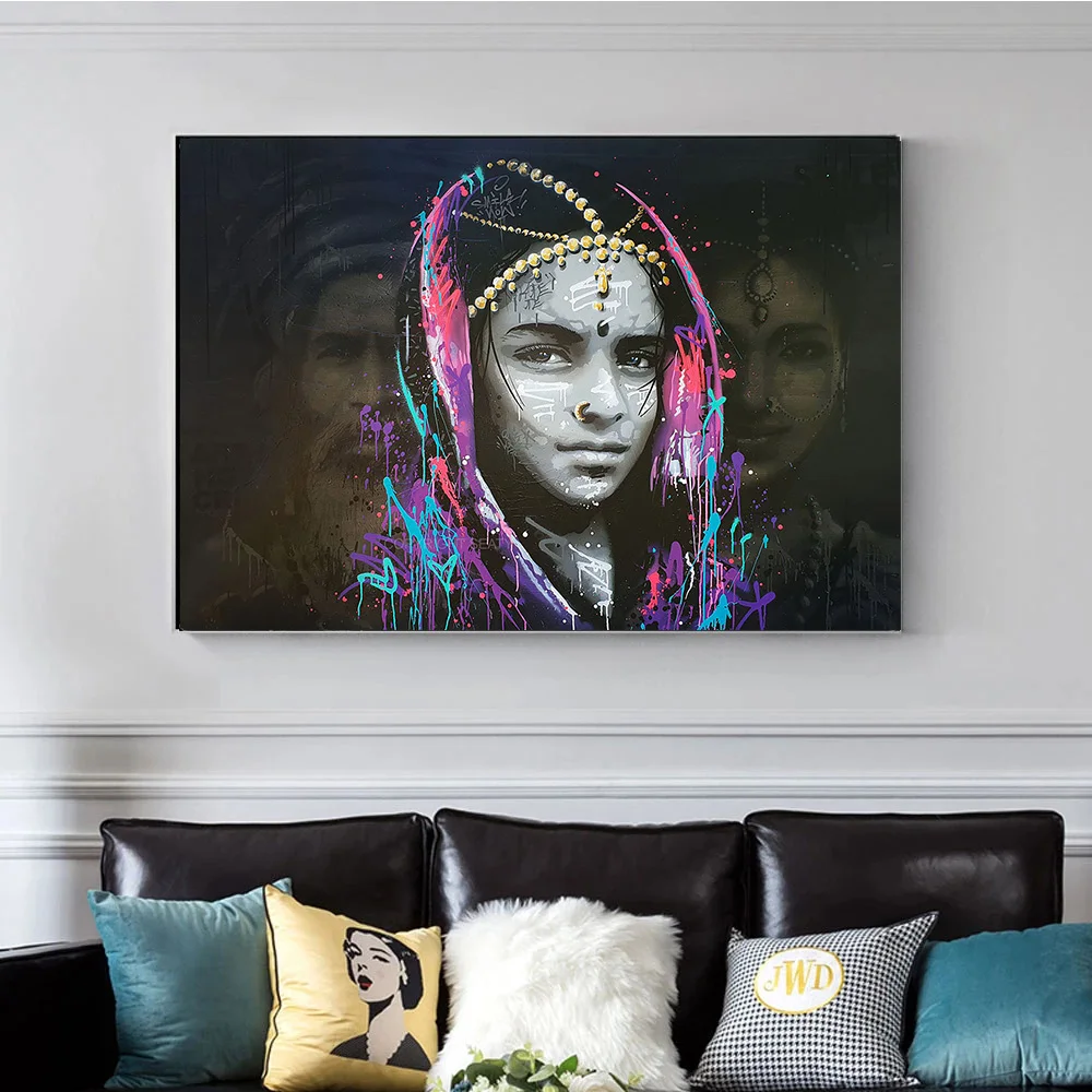 

Abstract Colorful Girl Veil Canvas Painting Wall Art Graffiti Poster And Print Watercolor Portrait Picture for Living Room Decor