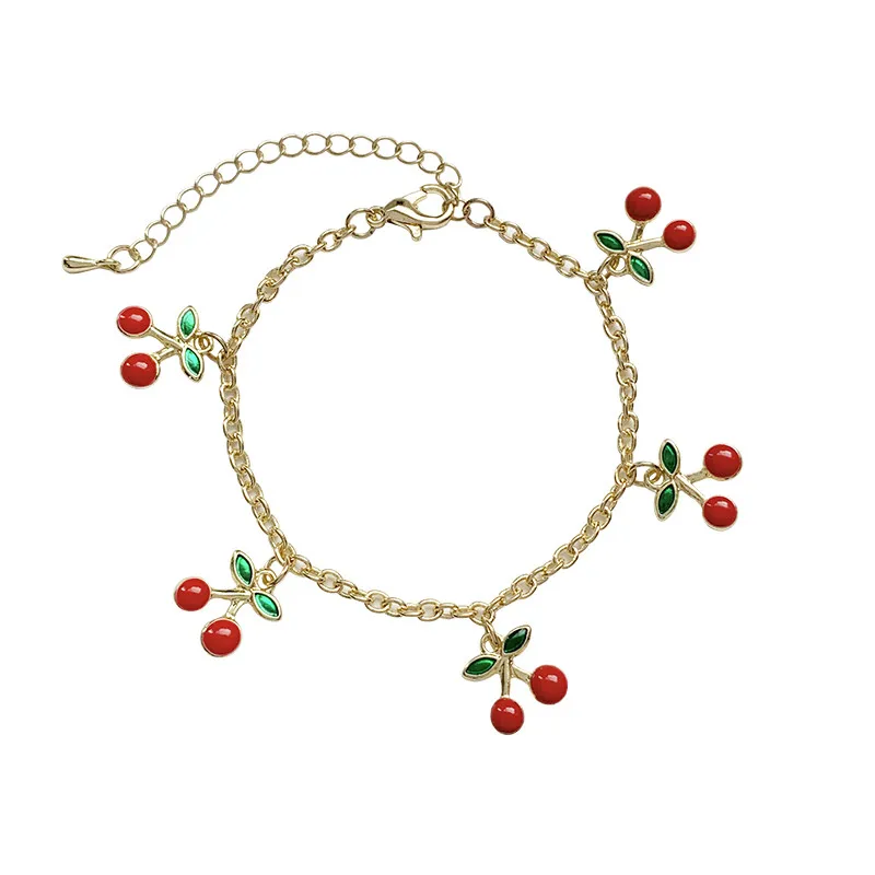 

Bohemia Tassel Cherry Fruit Bracelet Cute Romantic Metal Geometry Pendant Bracelet Hand Catenary Women Children Accessories