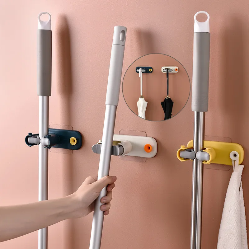 

Non-marking Mop Clip Free Punch Mop Holder Hook Bathroom Plastic Mop Hanger White Bathroom Sticky Hook High Quality