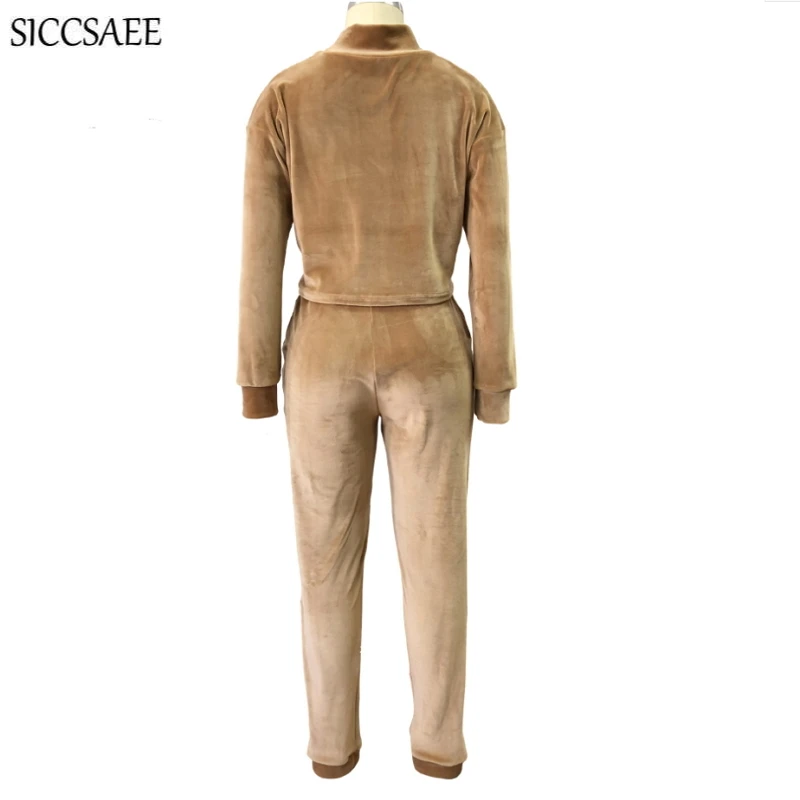 

Loose Autumn Winter Turtleneck Crop Top And Pants Two Piece Set Fleece Thickening Sexy Casual Outfits Solid Color Activewear