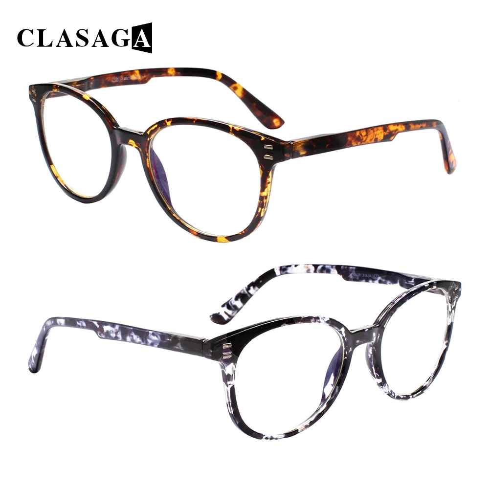 

CLASAGA 2 Pack Reading Glasses Blue Blackout Spring Hinge Classic Oval Frame Men And Women Anti-Fatigue Computer Eyewear