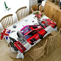 street red bus round tablecloth retro telephone booth mailbox building table cover washable fabric rectangular decor table cloth