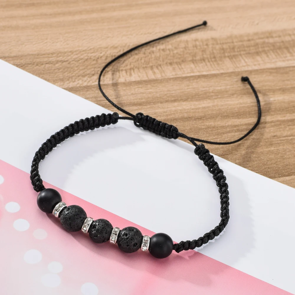 12 шт./лот черная плетеная веревка из вулканического камня Набор браслетов для