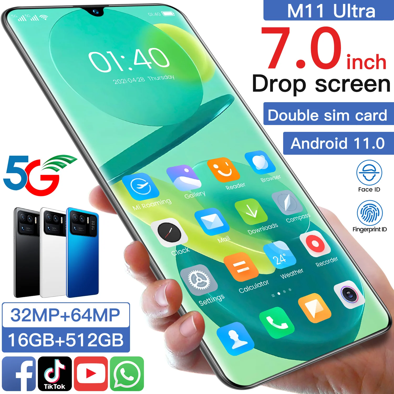

Global Version Galaxy Smartphone 7.0 Inch M11 Ultra Multi Function 5G Mobile Phone Fingerprint Unlock 16+512G 7200mAh Cellphone
