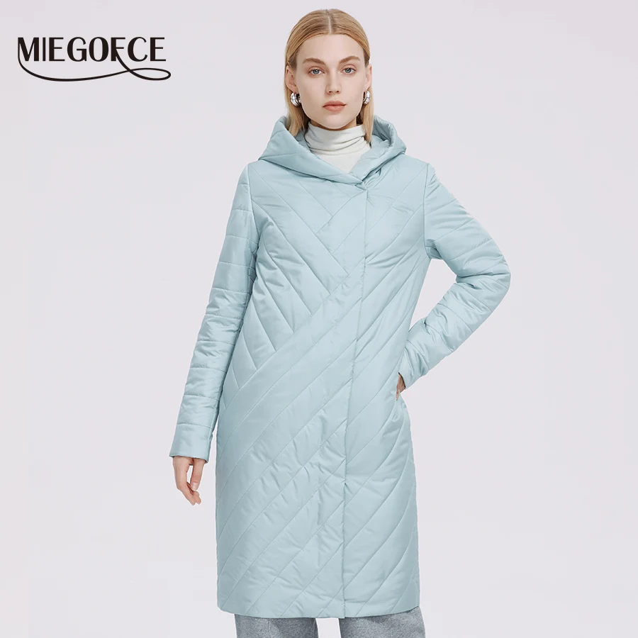 

MIEGOFCE 2021 Jacket Womens Design Knee Length Filling Quilted Coat Women Coat Hooded Reversible Slider Women's Parka