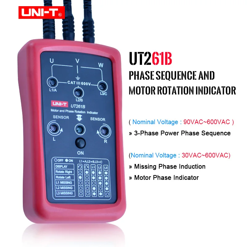 

Тестер последовательности фаз и индикаторов вращения двигателя UT261B UNI-T, новый электронный