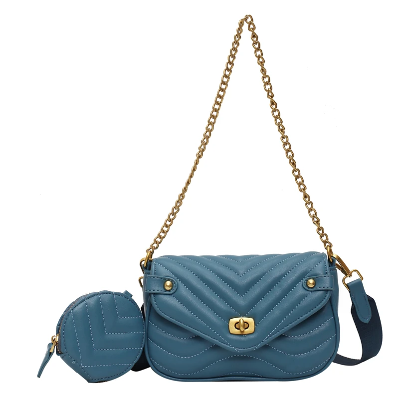 

2 Pcs/set Fashion PU Leather Crossbody Bag For Women Summer Luxury Brand Designer Chain Shoulder Handbags Female Travel Purses