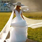 Женское платье с открытой спиной JEHETH, Тюлевое пляжное свадебное платье-трапеция с V-образным вырезом, платье невесты в богемном стиле, 2022