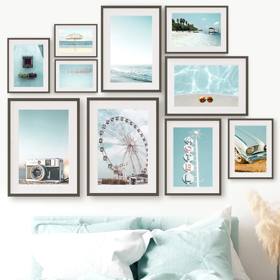 

Ferris Wheel Motel Beach Ocean Camera Car Wall Art Canvas Painting Nordic Posters And Prints Wall Pictures For Living Room Decor