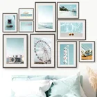 Колесо обозрения мотель Пляж океан камера автомобиль настенная Картина на холсте скандинавские плакаты и принты настенные картины для декора гостиной