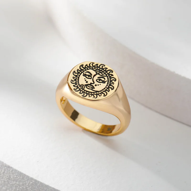 

Aesthetic Sun Finger Rings For Women Friend Gold Tarot Sunflower Couple Ring Goth Birthday Jewelry Accessories 2021 BFF Anillos