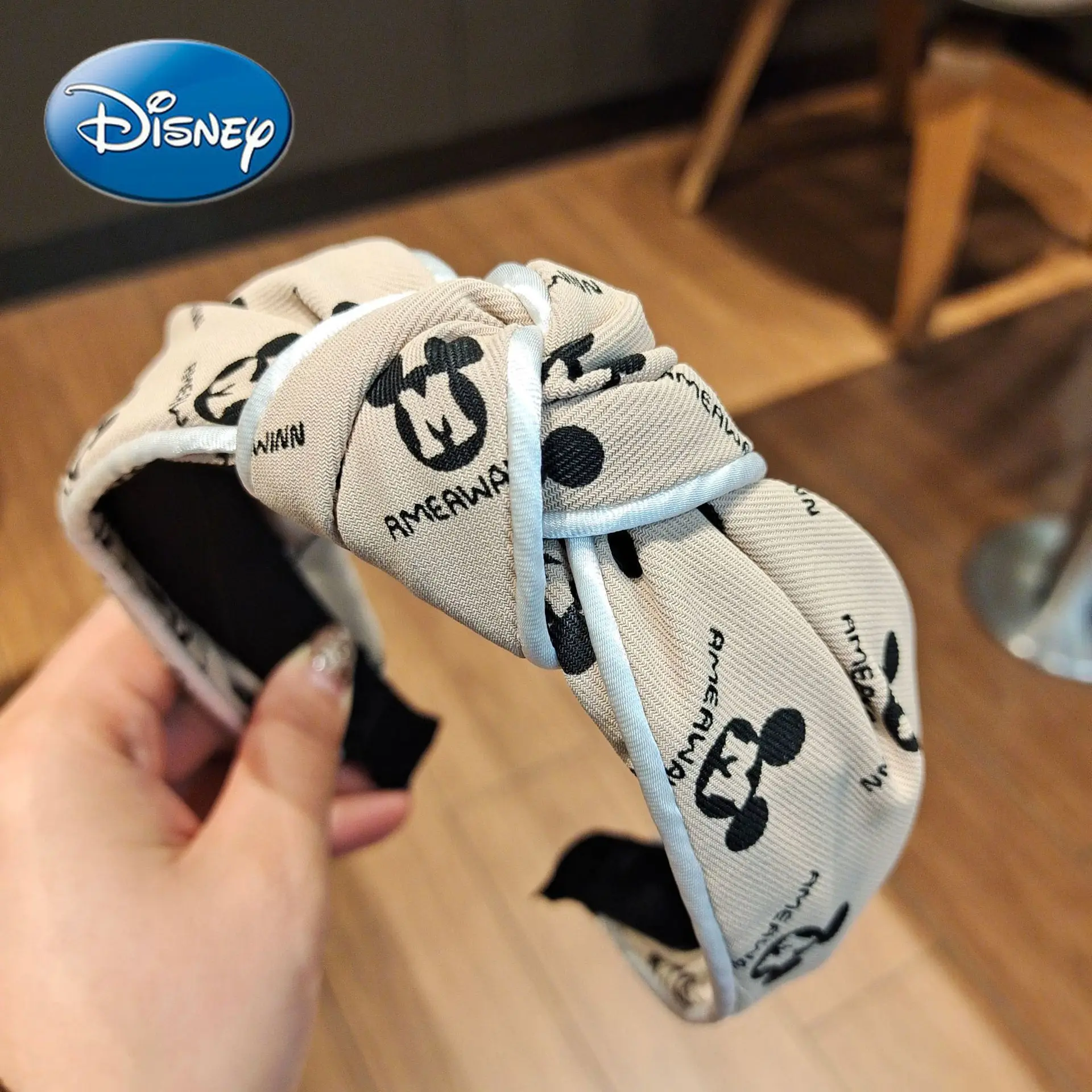 

Disney Mickey Mouse Printed Knotted Hairband Broadband Fabric Pressed Hair Headband Temperament Hair Accessories Women