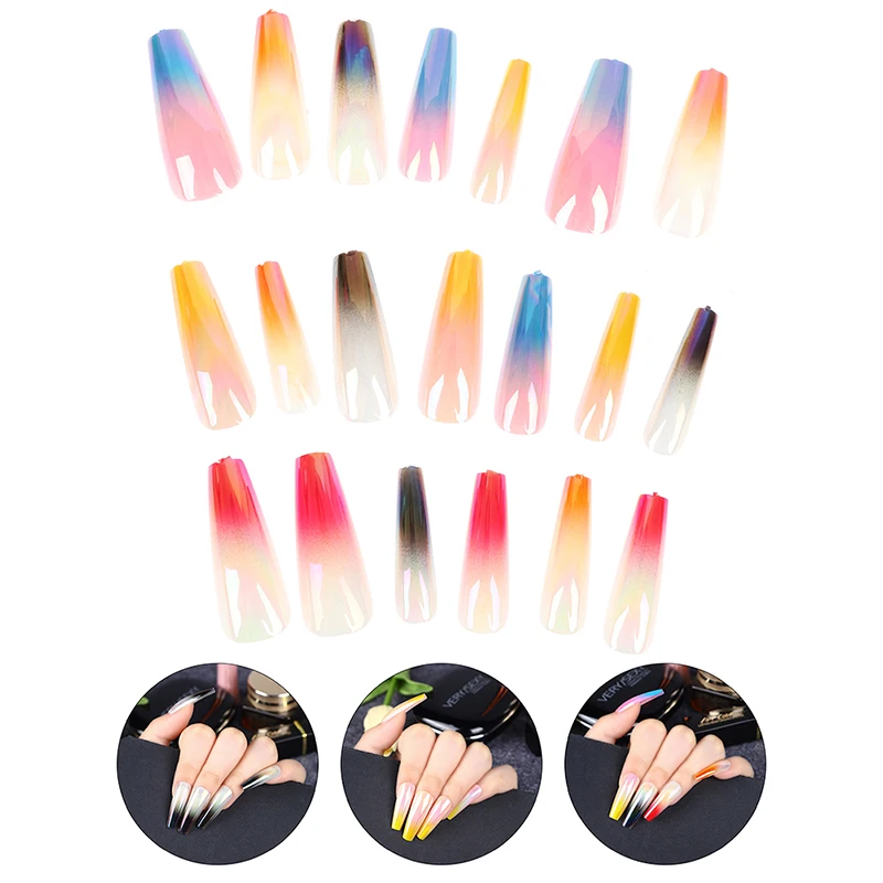 

24 шт./компл. красочные накладные ногти красоты съемные длинные гвозди накладные ногти Европейская Радуга балерина накладные ногти для диза...