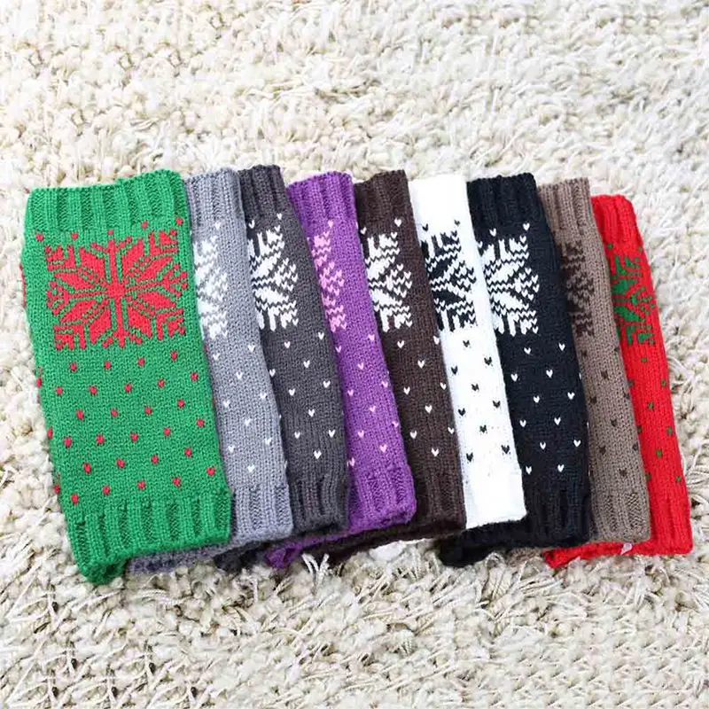 Рождественские вязаные перчатки без пальцев с оленем короткие теплые варежки на