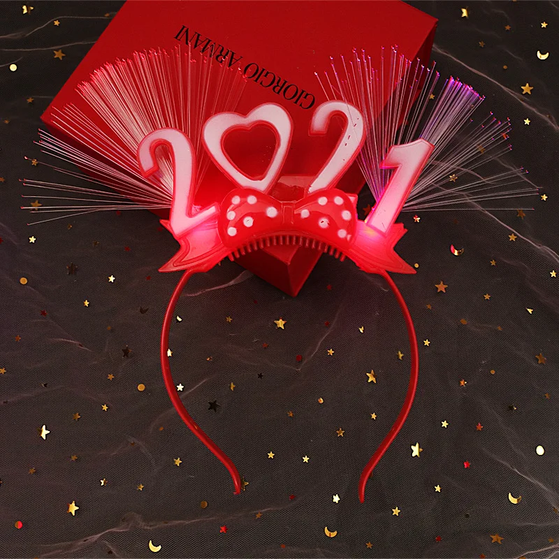 

2021 LED Light Up Fiber Optic Headband New Year Hair Hoop Crown Glowing Luminous Headdress Christmas Festival Party Favors