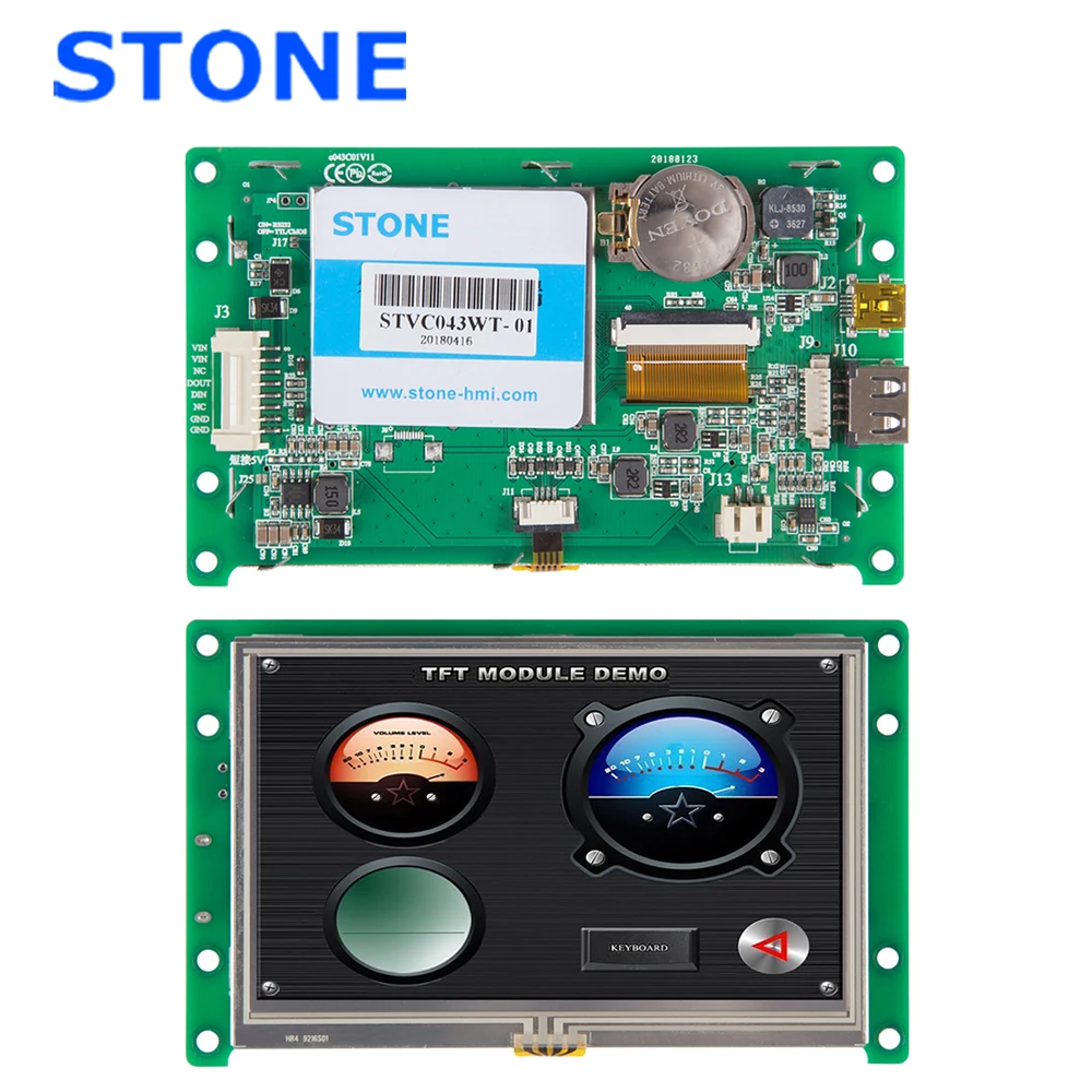 4.3 Inch HMI LCD Display with Driver + Controller + Develop Software + RS485 RS232 TTL UART Interface STVC043WT-01