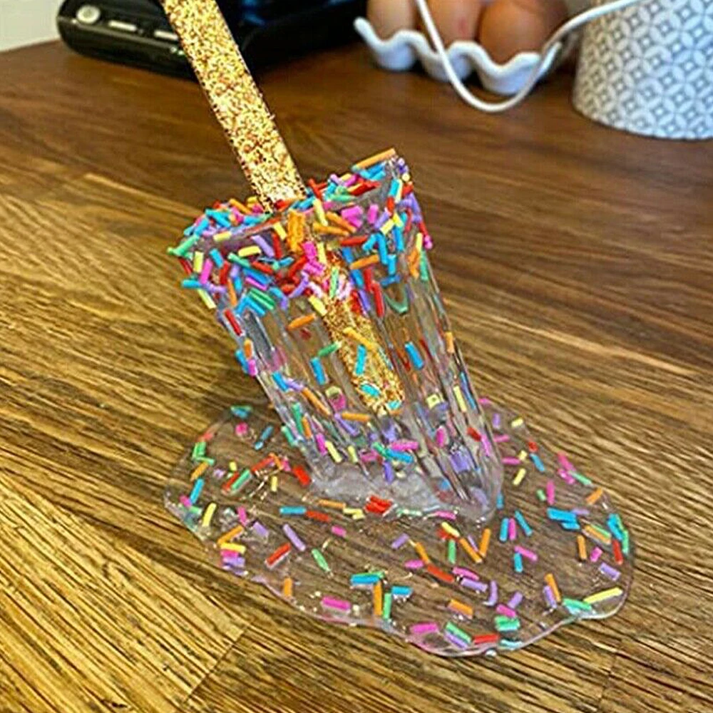 

1pc Transparent Melting Popsicle Sculpture Decoration Miniature Resin Craft Popsicles Ice Cream Accessories home desk Decor
