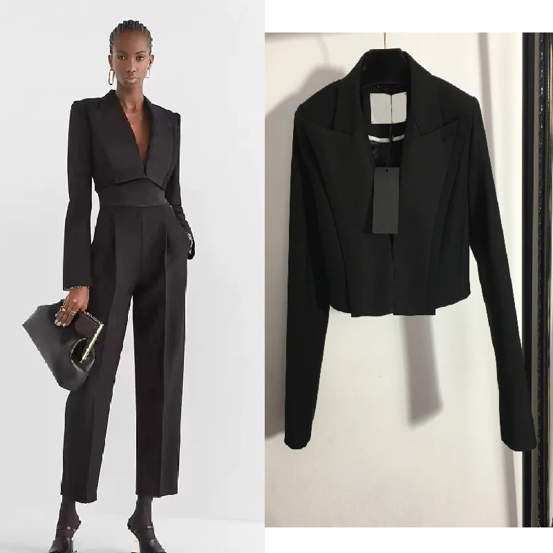 

2021 luxury design fashion solid color short women's suit jacket temperament short slim long sleeve slim suit women's coat