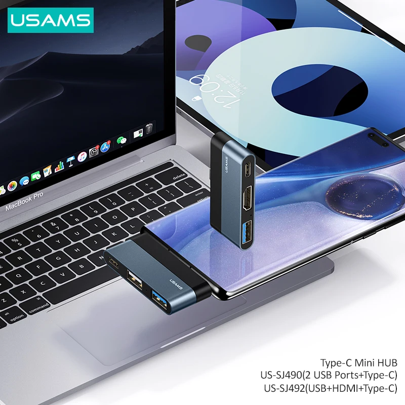

USAMS Type-C Mini Hub USB 3.0 2.0 To HDMI 4K Splitter Adapter For iPad Pro/Laptop/Phone/PC USB C Hub Expander With PD 60W Charge