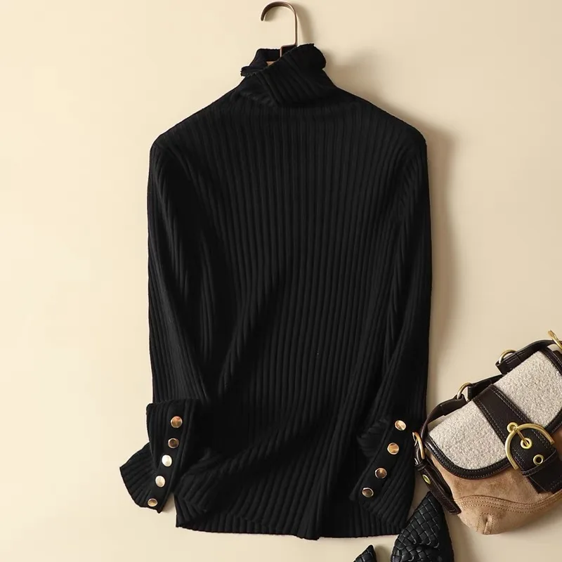 Женский пуловер с высоким воротом свитер кабель ребристый тонкий длинный рукав