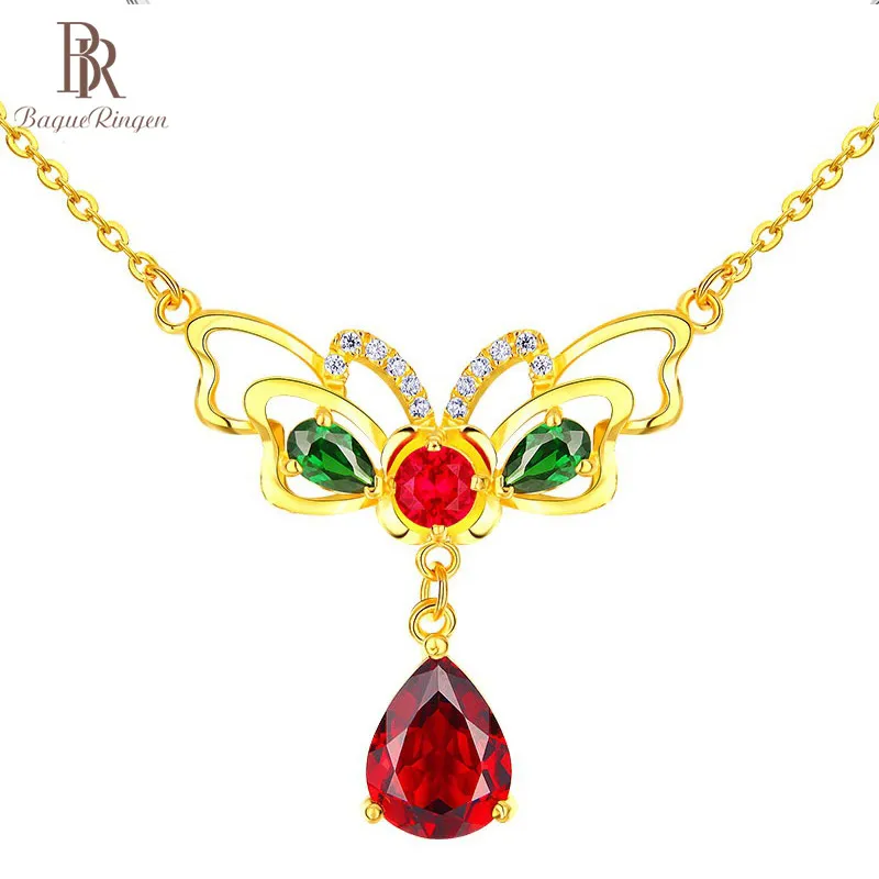 Женское винтажное ожерелье из серебра 925 пробы с рубином в форме капли