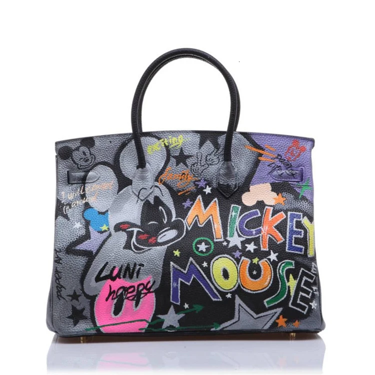 2020 American Graffiti Printed Cartoon High Quality Real leather Platinum Package Buckle handbag Multicolored print for New York | Багаж и