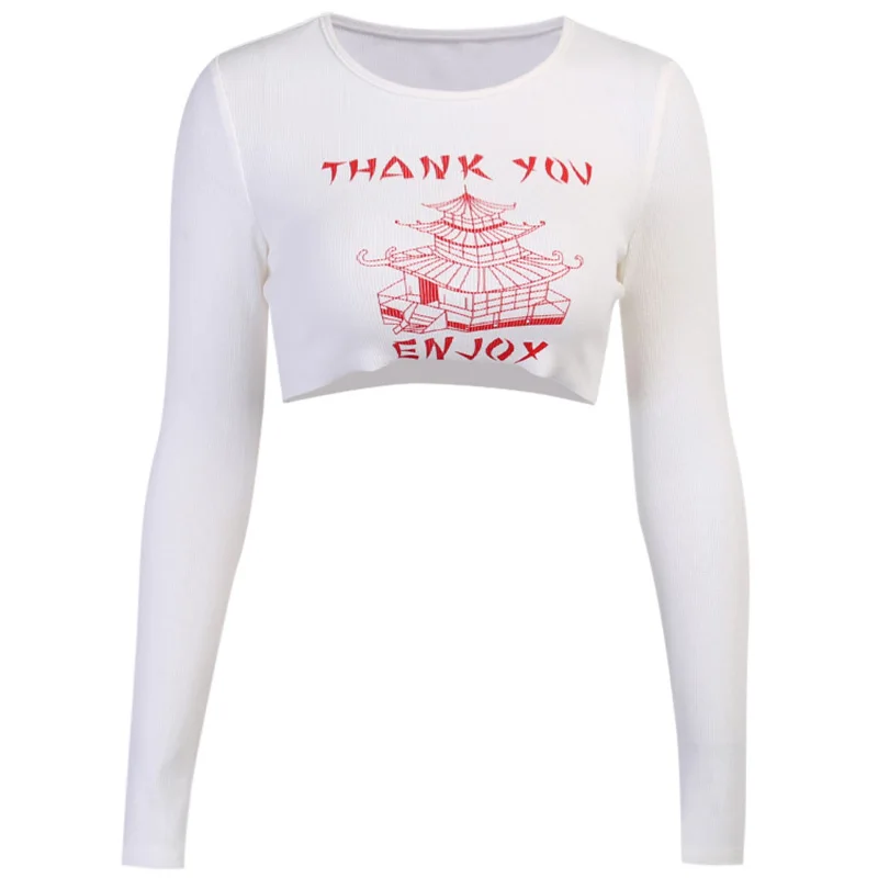 

Instunning Long Sleeve O-Neck Sexy Letter Print Women's T-shirts Spring Autumn Casual Fashion New 2020 Streetwear Crop Top Women