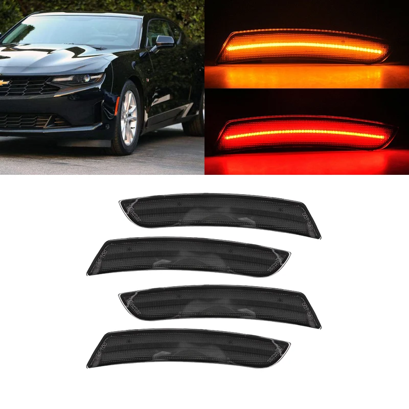 Smoked Lens Front & Rear Amber/Red Led Side Marker Lights For Chevrolet Chevy Camaro 2016 2017 2018 2019