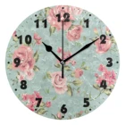 Часы настенные цифровые, круглые, с цветочным принтом, на батарейках, без тикания, для спальни, гостиной