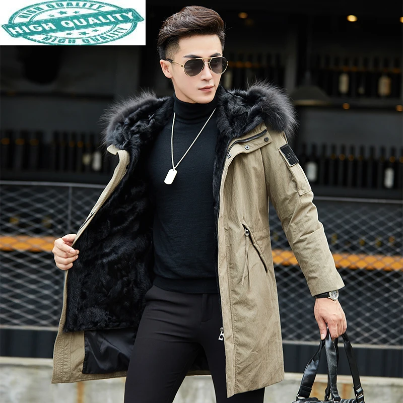 

Jacket Winter Men Thick Parka Hooded Clothes Real Wool Coat 100% Raccoon Fur Collar Jackets Hommes Veste LXR870