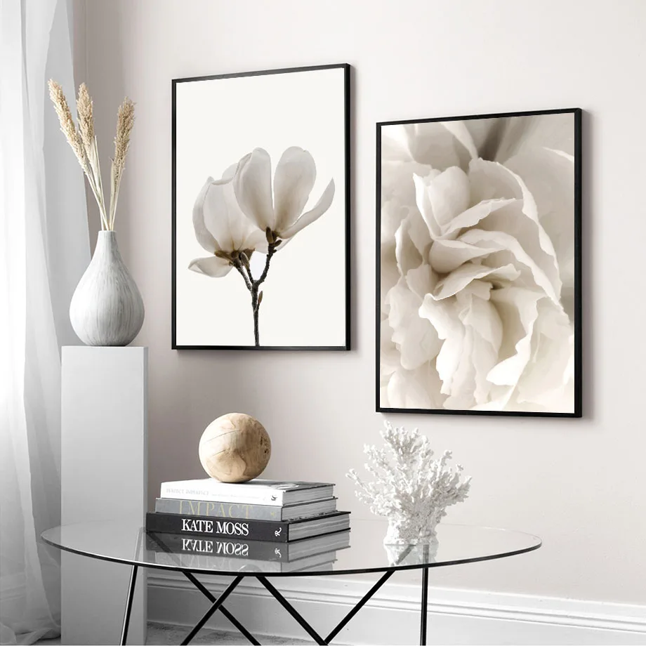 Белая Роза Пион вишневые цветы Настенная Картина на холсте скандинавские