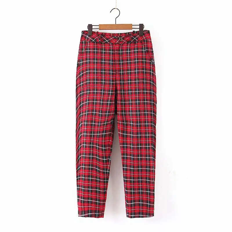 Для женщин плед Клетчатый сладкий Штаны zippy fly с карманами в европейском стиле