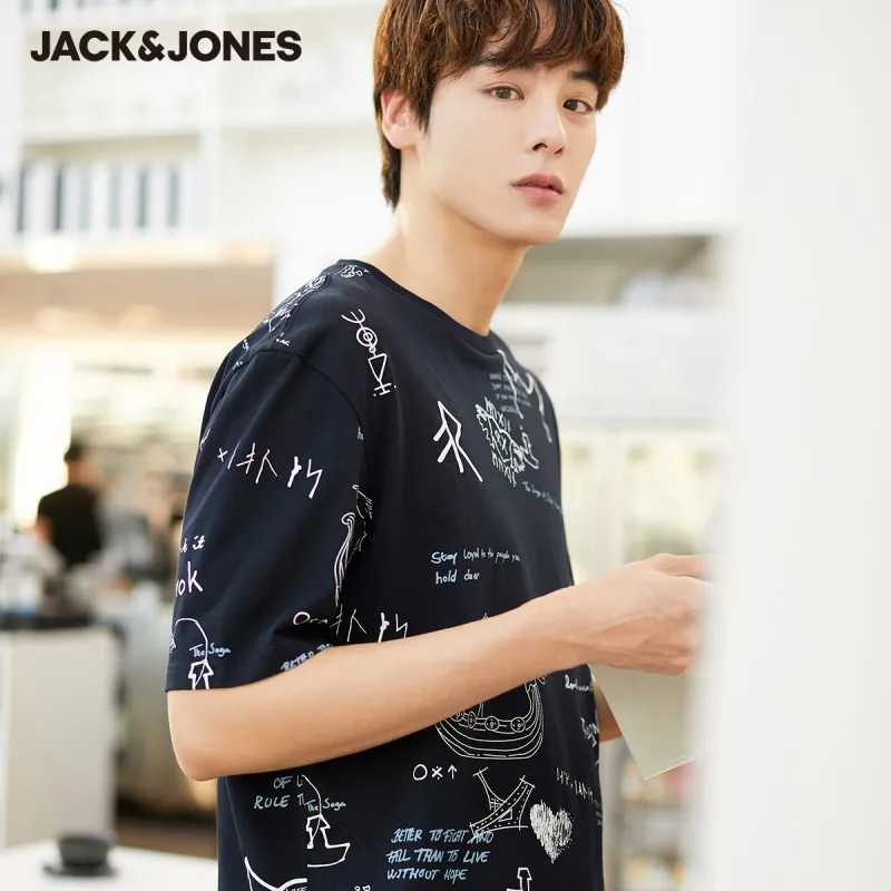 Мужская футболка с короткими рукавами JackJones 100% хлопок принтом граффити круглым