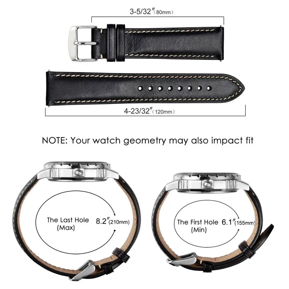 Anbeer Leather Watchband 18mm 20mm 22mm Full Grain Quick Release Watch Strap Band, Men Women Elegant Replacement Bracelet Belt