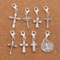 160ps 8styles zinc alloy saint benedict medal crucifix cross clasp european lobster trigger clip on charm beads cm50